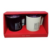 Rae Dunn HIS HERS Black and White 12oz Insulated Stainless Steel Mugs Gift Set - £16.95 GBP