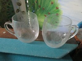 Crystal Bohemian Etch Flowers Pair Of Mugs 3&quot; X 3 - £29.89 GBP