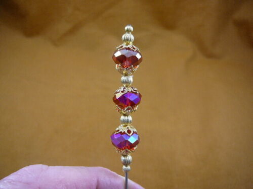 u70-143) clear red faceted glass hatpin gold beads + caps Pin hat pins l... - $10.39