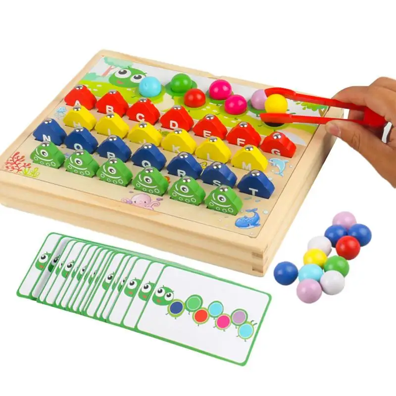 Wooden Fishing Game Toy Wooden Board Bead Game Magnetic Caterpillar Design Clip - £21.49 GBP+