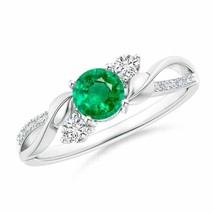 Authenticity Guarantee 
ANGARA Emerald and Diamond Twisted Vine Ring in 14K W... - £1,066.03 GBP