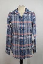 Theory S Blue Nikala Audrey&#39;s Plaid Long Sleeve Cotton Button-Up Top - £38.87 GBP