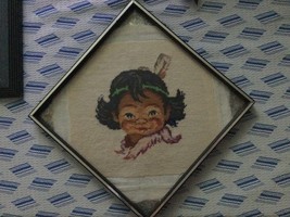 Vintage Native American boy cross-stitch embroidery square frame - €38,38 EUR