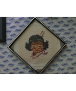 Vintage Native American boy cross-stitch embroidery square frame - £35.84 GBP
