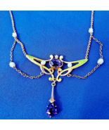 Diamond Amethyst Nouveau Necklace Antique KREMENTZ Deco Guilloche Enamel... - $82,195.76 MXN