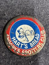 SNOOPY / PEANUTS HART&#39;S BREAD SPOTTERS CLUB BUTTON TIN 2&quot;ROUND VINTAGE - £3.93 GBP