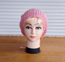 Knit lace kerchief, handmade summer head scarf, crochet women pink headband - £15.75 GBP