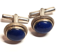 Vintage Solid STERLING 925 SILVER Natural Blue Lapis Lazuli Cuff Links 9 Grams - £33.76 GBP