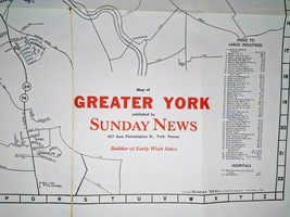 Map of York, PA, pub. by The Sunday News 1956 York Pennsylvania Vintage  - £12.27 GBP