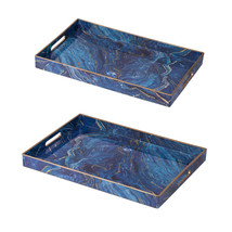 Modern Chic Blue Rectangular Trays Set of 2 - £48.53 GBP