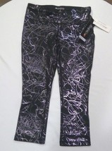 NWT Ideology Womens Cropped Leggings pants Capri XS foil printed black - £20.77 GBP