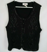 Vintage Worthington Black Beaded Sweater Vest Size Medium - $19.39