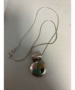 Silverworld Sterling Silver Multi-Stone Inlay Round Slide Pendant &amp; 18” ... - $827.85 MXN