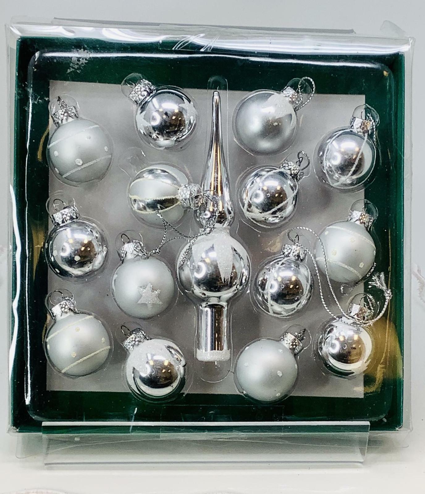 Primary image for Kurt Adler Glass Miniature Decorative Ornaments 15 Piece Set ~ White & Silver