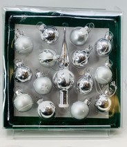 Kurt Adler Glass Miniature Decorative Ornaments 15 Piece Set ~ White &amp; S... - £15.96 GBP