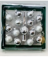 Kurt Adler Glass Miniature Decorative Ornaments 15 Piece Set ~ White &amp; S... - £15.80 GBP