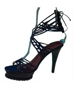 Donald Pliner Dark Blue Lizard Leather 1.5&quot; Platform Shoe New 5&quot; Heel $4... - $198.00