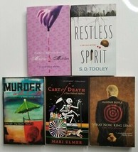 5 Worldwide MYSTERY Books Lot NEW Cart of Death, Restless Spirit Murder Mauve - £7.83 GBP