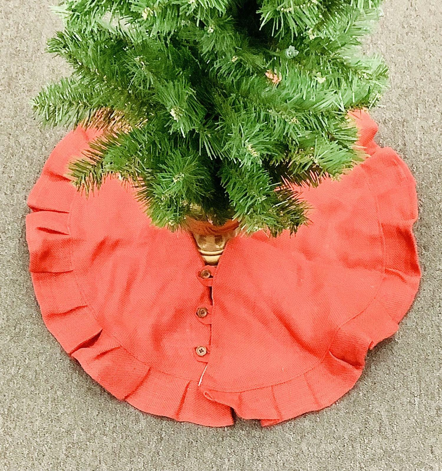 Primary image for Park Designs Red Burlap Christmas Tree Skirt With Buttons~24"~DISCOUNTED