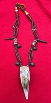 Naga Headhunter Vintage Carved Shell &amp; Bronze Head Medicine Necklace - £46.93 GBP