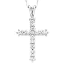 0.75CT Round Cut Real Moissanite Cross Pendant Necklace in 14K White Gold Plated - £59.09 GBP