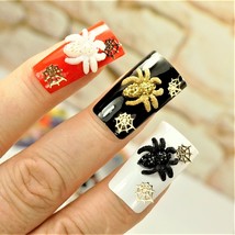 10 MIXED SPIDER CHARMS WITH WEB HALLOWEEN RHINESTONE SPIDERS 3D NAIL ART... - $14.99