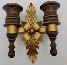 Vintage Double Candle Holder Wall Sconce Wood Metal MCM  7&quot; Cottagecore 60s - $354.68 MXN