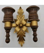 Vintage Double Candle Holder Wall Sconce Wood Metal MCM  7&quot; Cottagecore 60s - €16,07 EUR