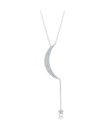 Sterling Silver Micro Pave CZ Thin Crescent Moon with Dangling Star Neck... - $85.69 CAD