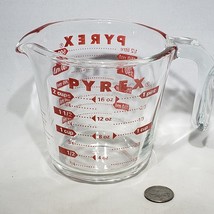 PYREX Measuring Cup Red White Letters 16 oz 500 ml Standard Metric Open L Handle - £11.94 GBP