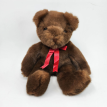 Vintage Ty 1992 Brown Minky Teddy Bear Red Bow Stuffed Animal Plush Toy # 5016 - £21.97 GBP