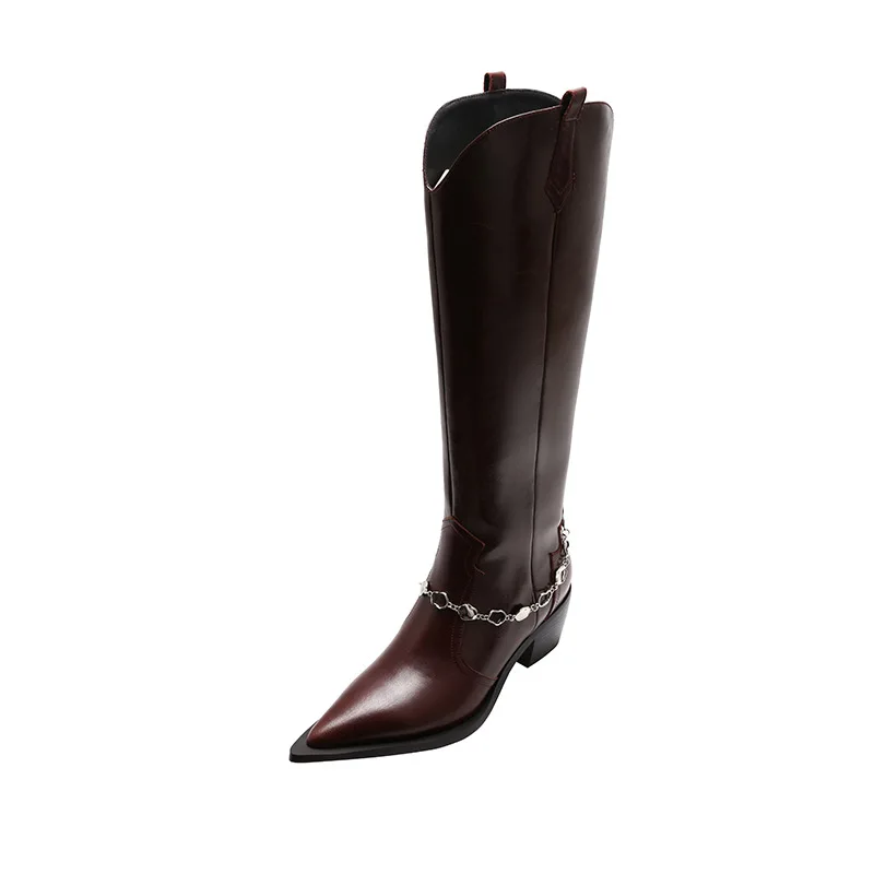 Autumn and Winter New Retro Brown Boots Pointed Thick Heel Side Zipper High Heel - £164.65 GBP