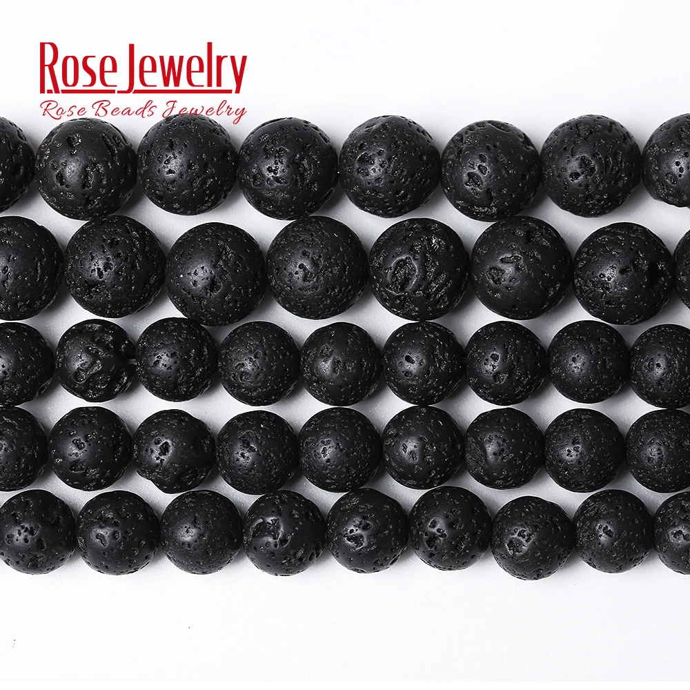 Natural Stone Volcano Lava Black Round Loose Spacers Beads For Jewelry Making - £6.33 GBP