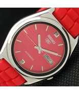VINTAGE SEIKO 5 AUTOMATIC 7009A JAPAN MENS DAY/DATE RED WATCH 594a-a311765 - $38.00