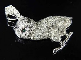14K White Gold Plated 2.50Ct Simulated Diamond Owl Charm Pendant Christma Gift - £56.98 GBP