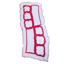 VTG Handmade Crochet Rectangular Red White Doily Table Runner 40x17in Detailed - £8.59 GBP