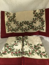Vintage Christmas Holly Berries Napkins 8 Total Good Condition Bright 17 1/2” Sq - £21.95 GBP