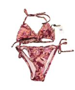 NWT NANETTE LEPORE 12 maroon pink orange paisley swimsuit bikini 2 piece - £55.93 GBP