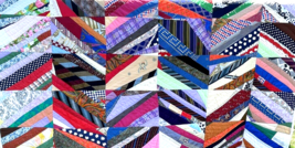Vintage Crazy Quilt Barkcloth Silk Cotton Print Hand Made Quilted 90 x 33 - £147.88 GBP
