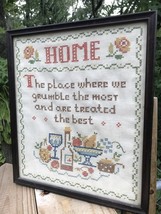 Vtg Completed Framed Kitchen Decor Needlepoint Sampler 12&quot; X 14&quot; Home Best - £48.44 GBP