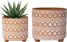 Terracotta/White, Modern Design Plants Pot With Drainage Hole, Set Of 2, 1. - $37.95