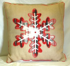 Plaid Snowflake Throw Pillow Soft Burlap Fabric Couch Bed Decorative - £17.00 GBP
