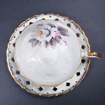 Vintage Cherry China White Rose Iridescent Tea Cup &amp; Reticulated Saucer Set - $34.20