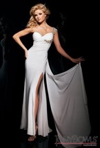 Tony Bowls Evening White 2 LONG JERSEY GOWN FORMAL PROM PAGEANT DRESS $6... - $280.15