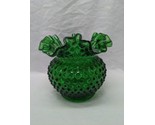 Vintage MCM Green Glass Flower Vase Bumpy Texture 6&quot; X 5 1/2&quot; - $53.45