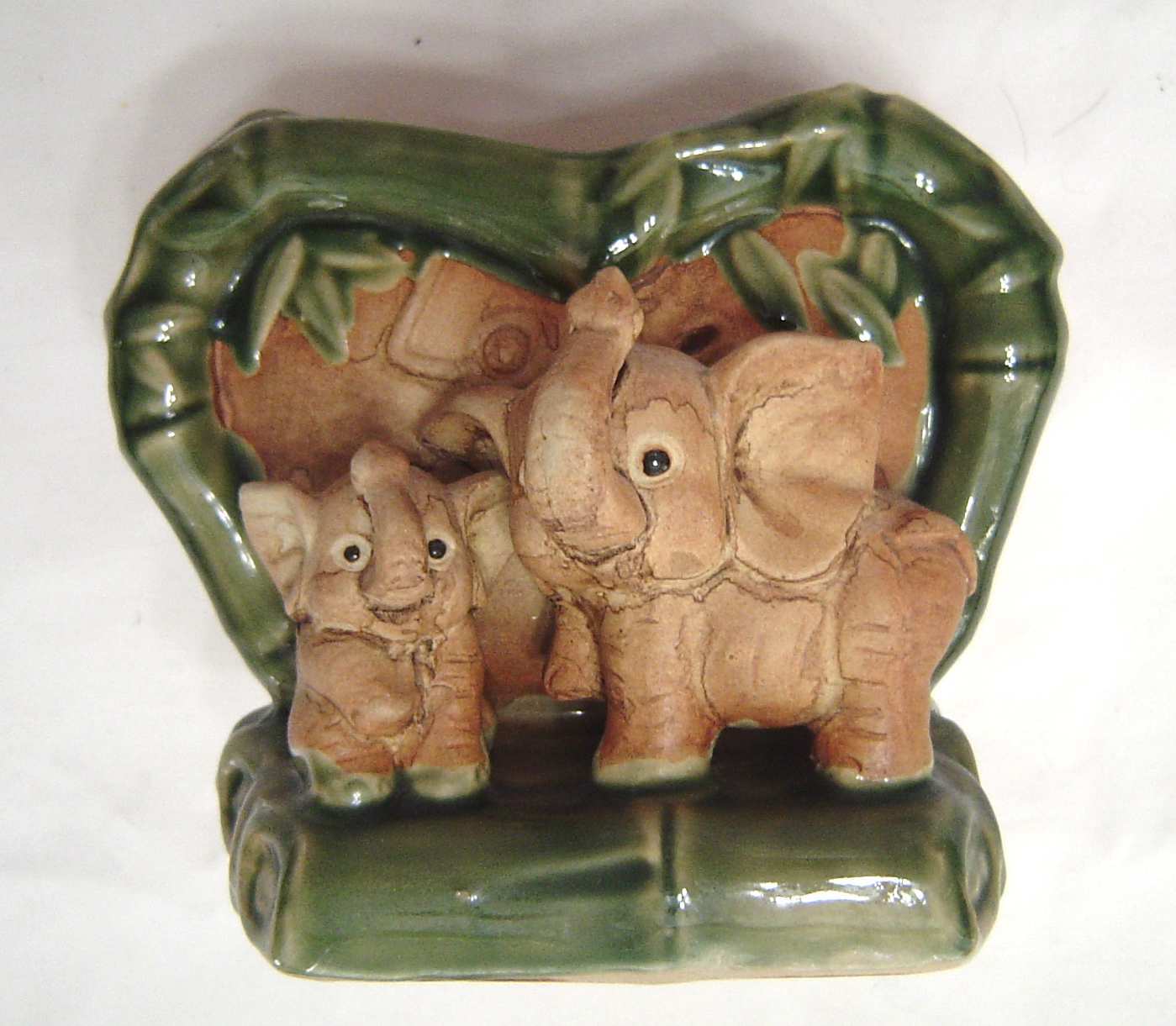  Mom and Baby Elephant Heart Shaped Love Bamboo Planter Pen Pencil Holder Pot  - $22.99