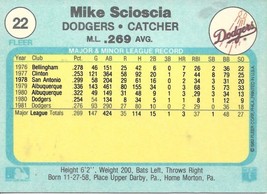 1982 Fleer Mike Scioscia 22 Dodgers - £0.78 GBP