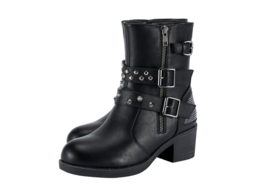 Ladies Zippered Black Multi-Studded Buckle Boots By Dream Apparel - £79.07 GBP+