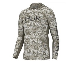 HUK Men&#39;s Icon X Inside Reef Long Sleeve Hoodie Camo Overlay Size Large - $34.99