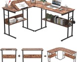 Computer Desk L Shaped Desk 58 Inch With Round Corner And Hooks Tiltable... - $296.99